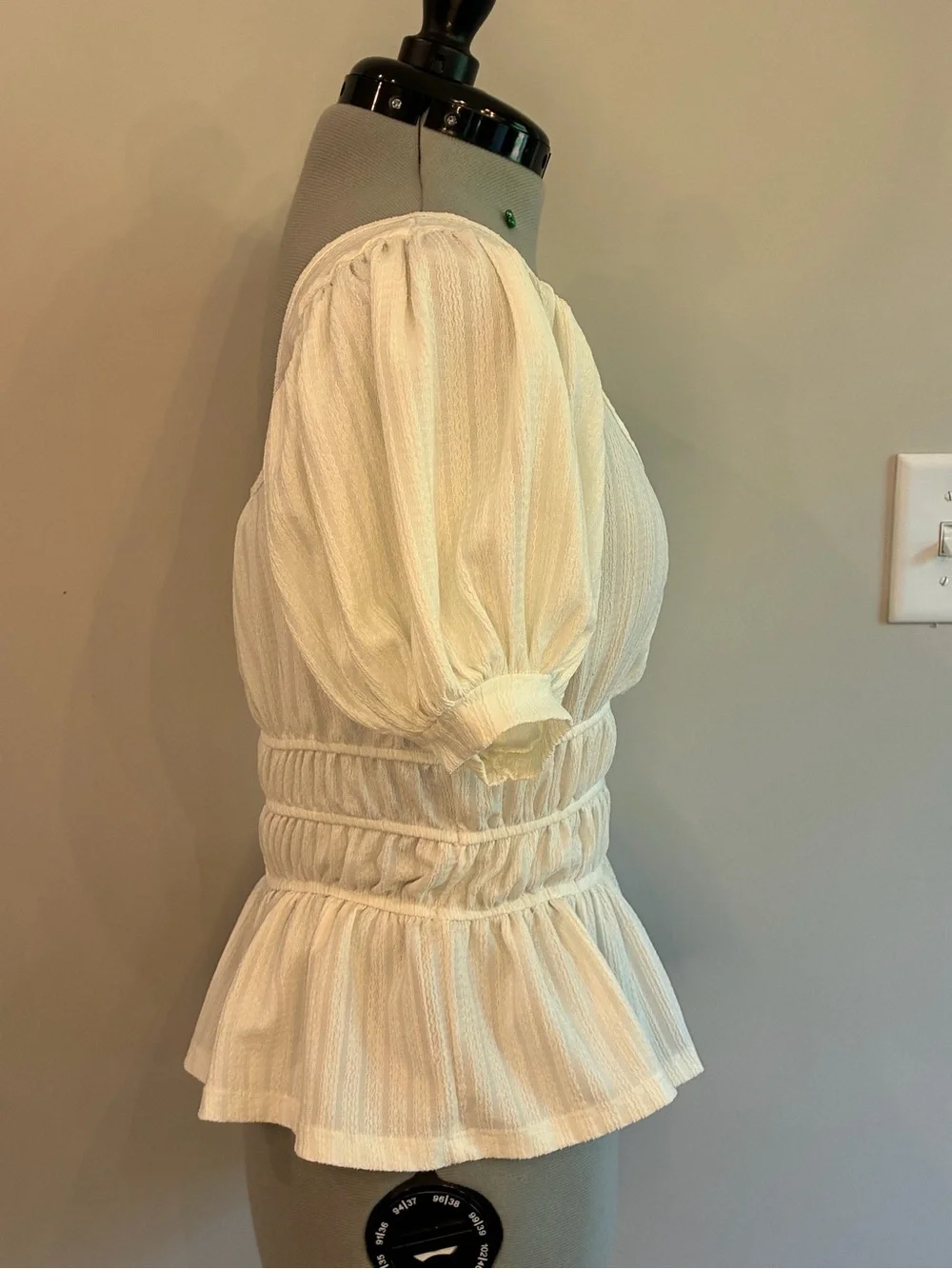 Anthropologie Cream Puff-Sleeve Peplum Blouse